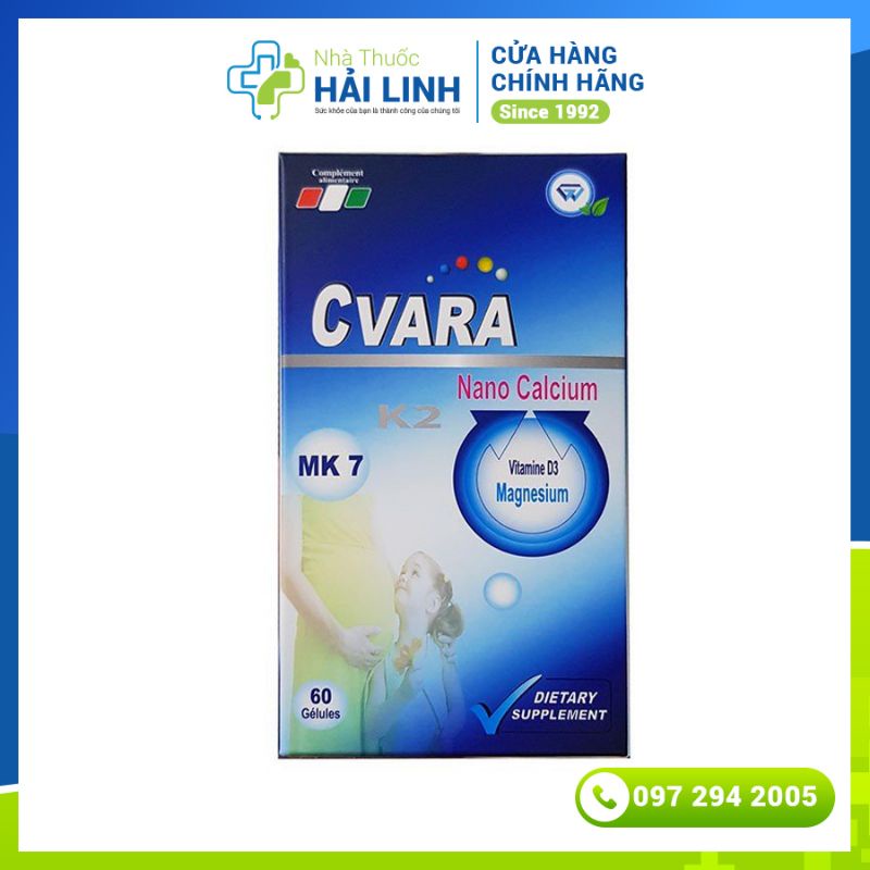 Viên uống bổ sung canxi Cvara ⚡Nhập khẩu Pháp⚡ Hộp 60 viên Giúp bổ sung canxi cho phụ nữ có thai và người loãng xương