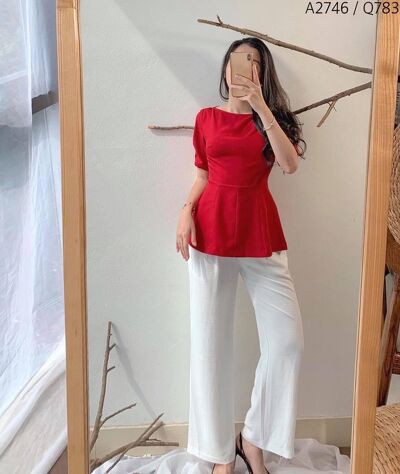 Áo kiểu dáng peplum dây nơ sau AHOLIC A2746