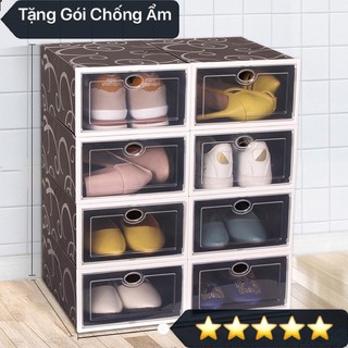 Hộp Đựng Giày Đen ️🛒 Nắp Nhựa Cứng Trong Suốt, Tủ đựng giày đa năng, Tủ giày nhựa chịu lực 4kg siêu bền TDG02