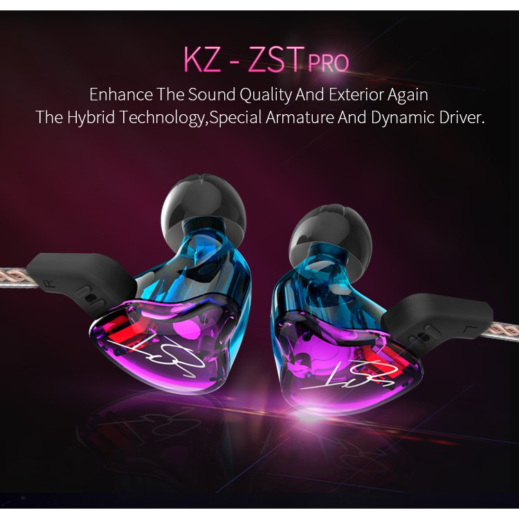 Tai nghe nhét tai có dây kz-zst Pro với nhiều màu sắc lựa chọn