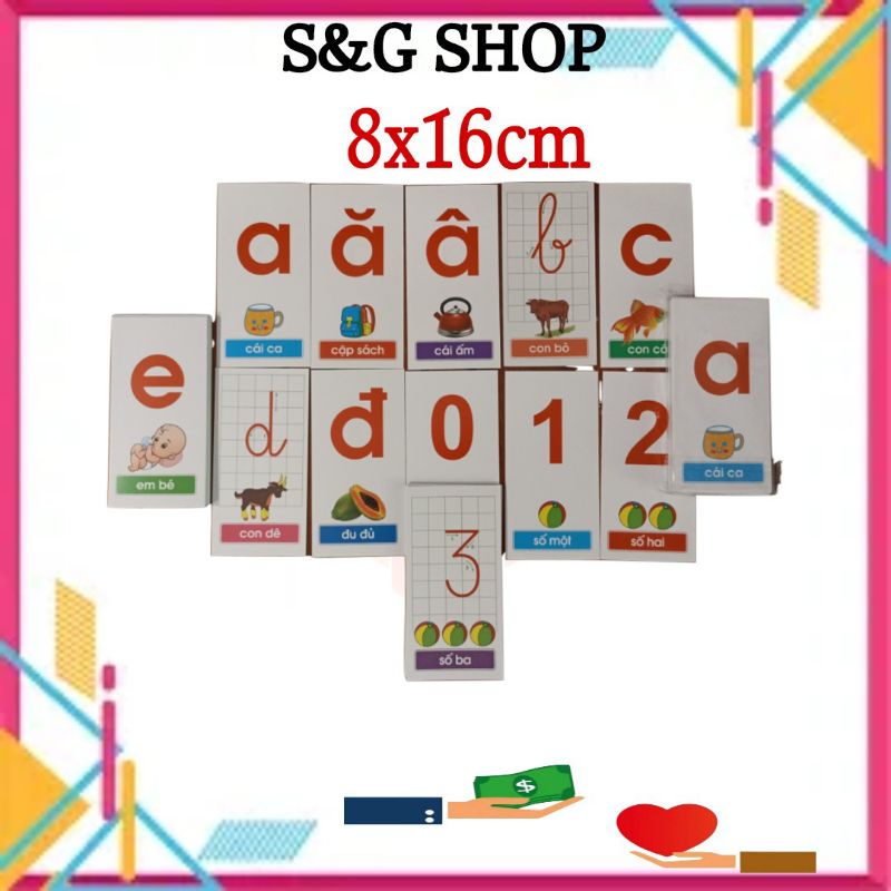 Bộ thẻ học thông minh bằng giấy cho bé nhận biết chữ cái và số gồm 40 thẻ kích thước 8x16cm