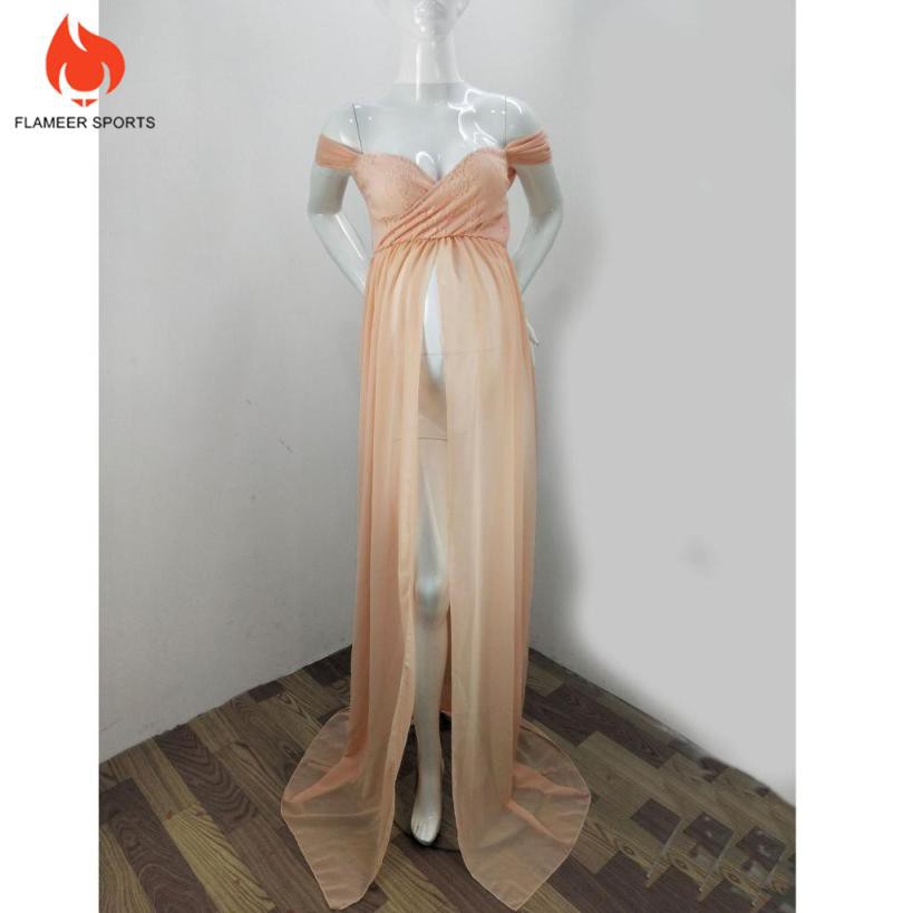 Đầm Maxi Hở Vai Thời Trang Cho Mẹ Bầu Chụp Ảnh