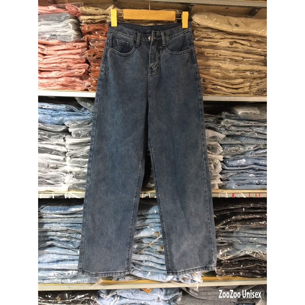 Quần Jean Nữ Ống Rộng Cạp Lưng Cao SIMPLE Màu Xanh Dáng Suông Chất Bò Cao Cấp | BigBuy360 - bigbuy360.vn