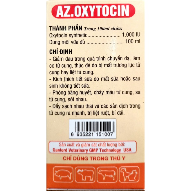 Az OXYTOCIN  Viavet. Thúc đẻ - kích đẻ, kích sữa, liệt tử cung, làm sạch tử cung sau sinh