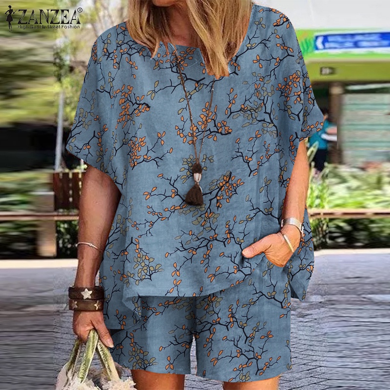 Set Zanzea gồm áo thun ngắn tay và quần short lưng cao thời trang nữ