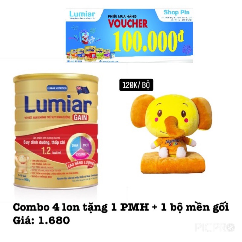 Tặng quà- combo 4 lon sữa bột Lumiar Gain lon 900g