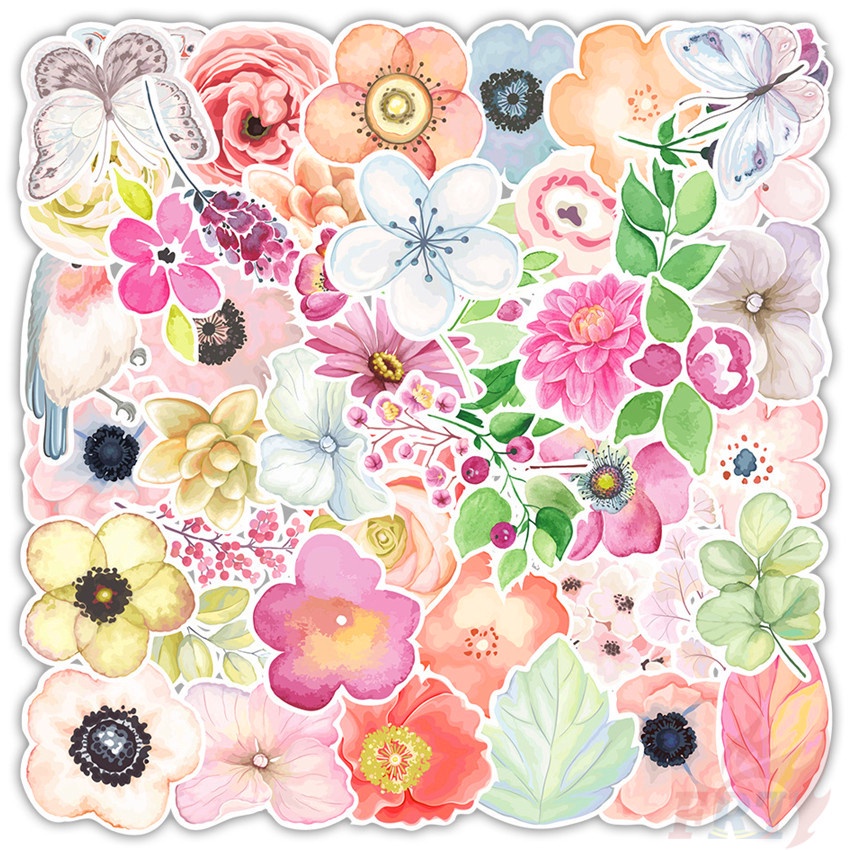 ❉ Birds & Flowers & Butterfly Stickers ❉ 50Pcs/Set Waterproof DIY Fashion Decals Doodle Stickers