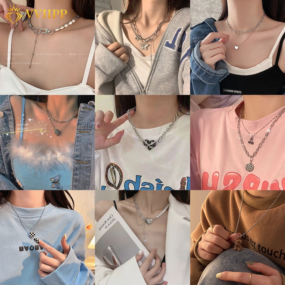 Vòng Cổ Choker Mặt Hình Trái Tim/ Bướm/ Trái Tim Phong Cách Punk Bằng Bạc Y2K Thời Trang Cho Nữ