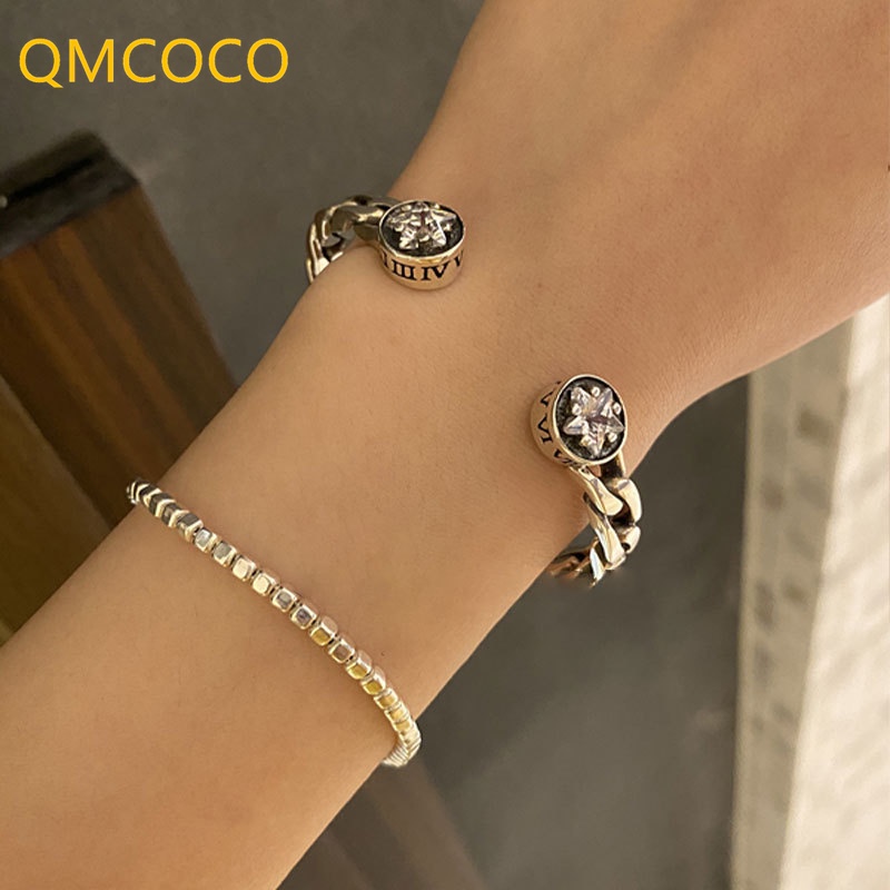 Vòng Tay Đính Đá Zircon Màu Bạc Phong Cách Punk Cổ Điển Cá Tính Dành Cho Nữ