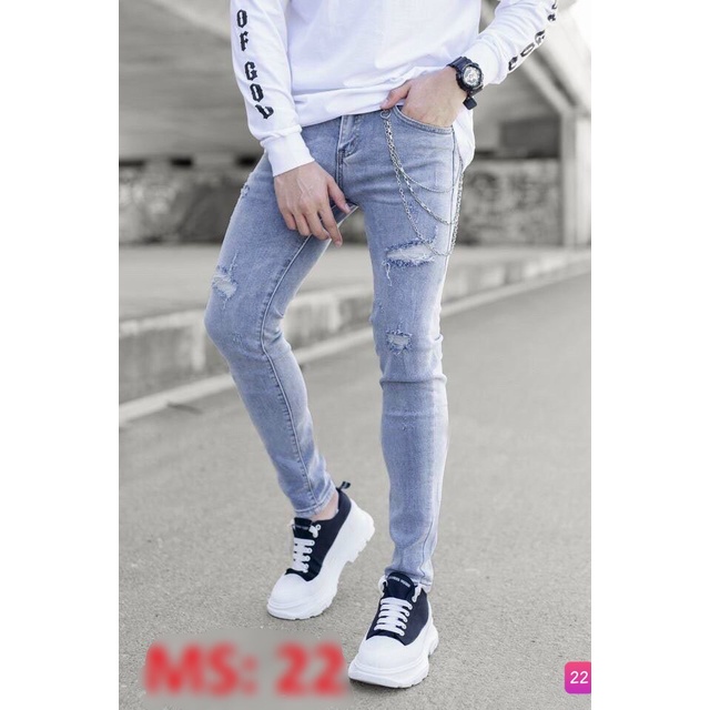 Quần Jean Nam Rin Xanh Trơn Co giãn Ống Đứng Chất Bò Co Giãn Mẫu Mới Nhất M108