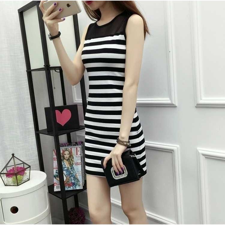 Đầm nữ, đầm ôm co giãn phối ren, đầm sát nách Da09