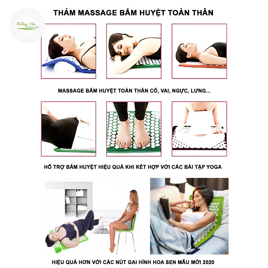 Bộ Thảm gối bấm huyệt nút gai - size lớn 68x42 cm - Giúp ấn huyệt massage hiệu quả (Có túi đi kèm).alinh