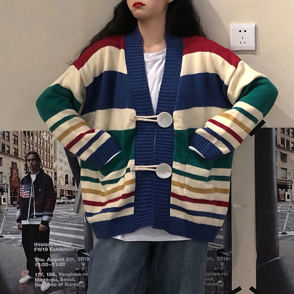 Mới Áo khoác Cardigan dệt kim dáng rộng phong cách Hàn Quốc