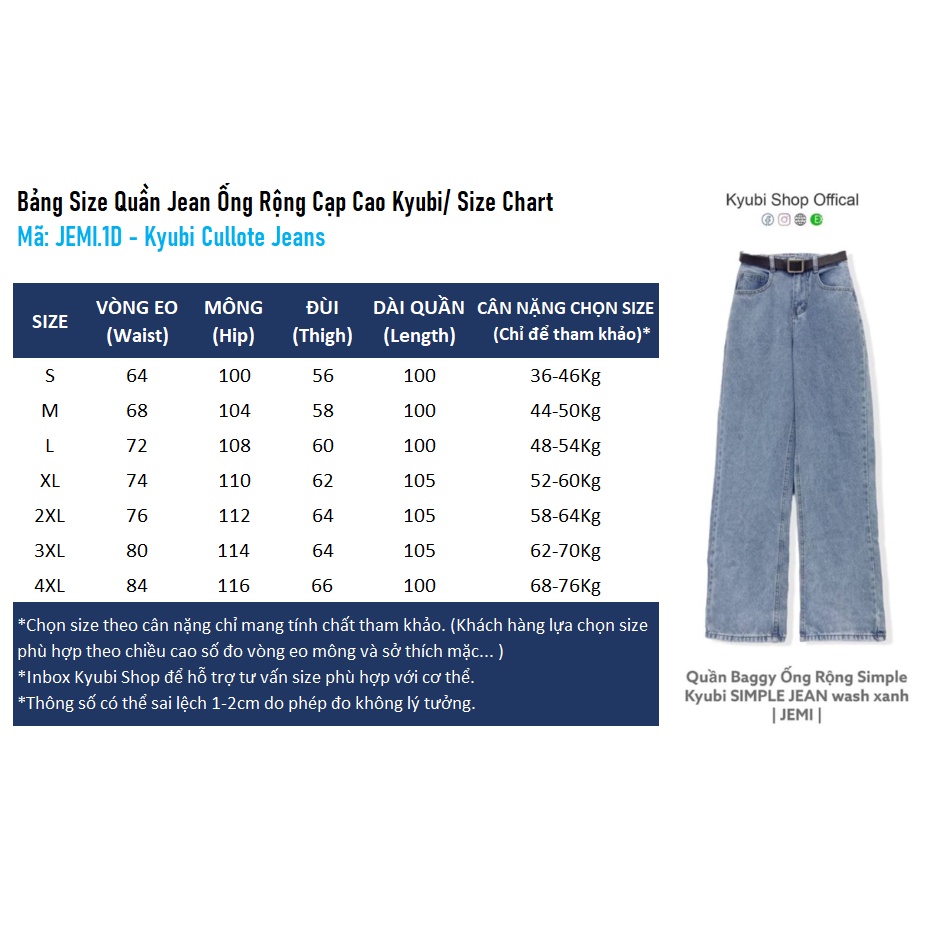 Quần Jean Ống Rộng Cạp Lưng Cao JEMI màu wash denim phong cách ulzzang baggy (Có Size Đại, Bigsize) - Kyubi Shop JEMI.1D | BigBuy360 - bigbuy360.vn