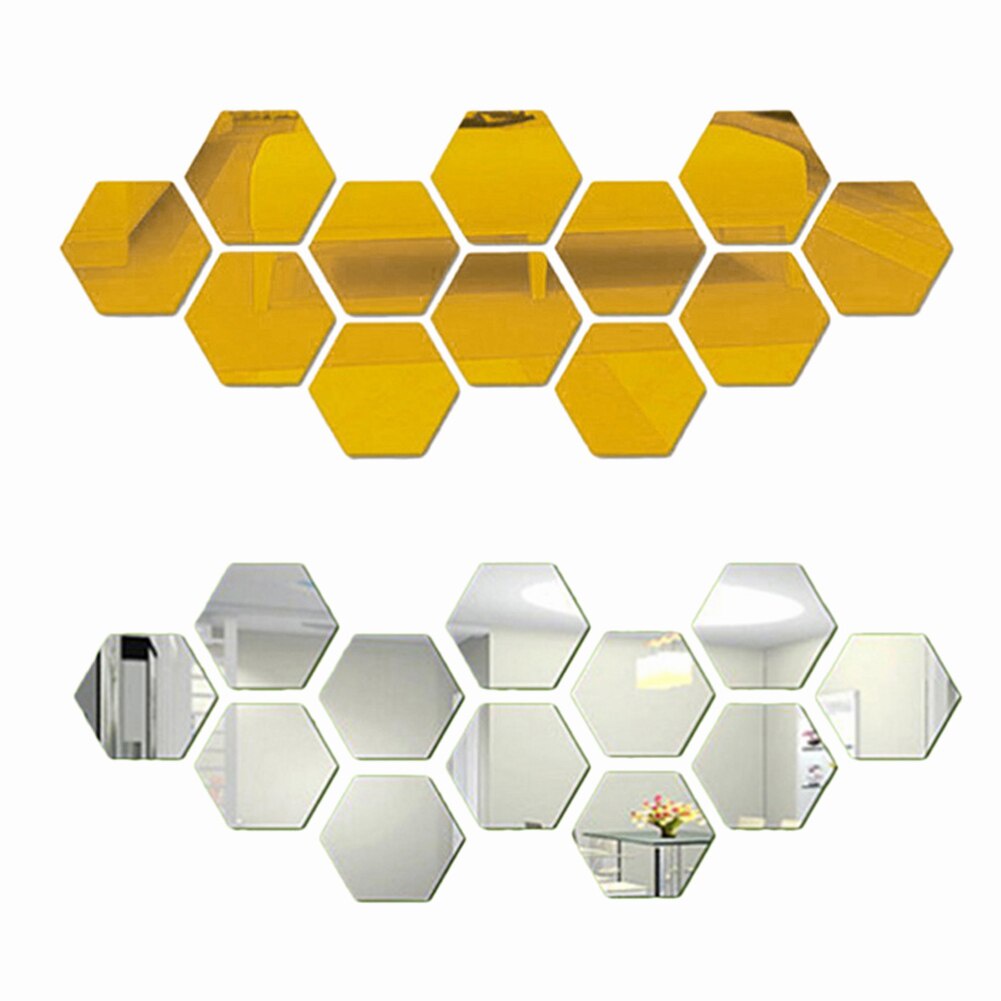Nhãn Dán Tường Trang Trí Hình Lục Giác Tráng Gương Acrylic 3D DIY