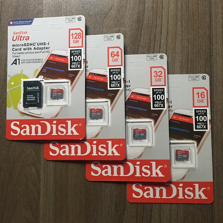 Thẻ nhớ Camera SanDisk 128GB/64GB/32GB/16GB – SanDisk Ultra MicroSD – CHÍNH HÃNG-(BH 3 năm)