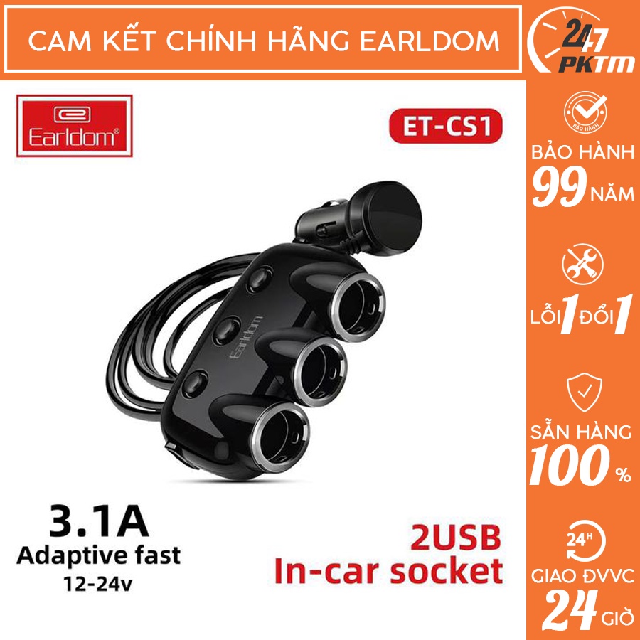 CHÍNH HÃNG EARLDOM Bộ Chia Tẩu Sạc Ô Tô Earldom ES-CS1 | Phụ Kiện Thông Minh 247 VN