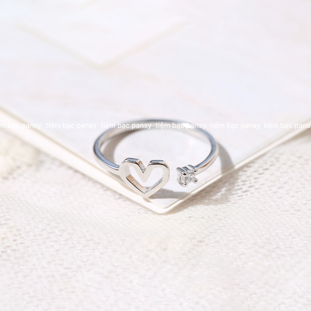 Nhẫn bạc nữ PANSY hình trái tim rỗng trơn basic - Nhẫn nữ bạc thiết kế hở cá tính