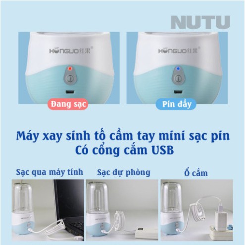 [6 LƯỠI] Máy xay sinh tố cầm tay mini sạc pin đa năng mini 300ml siêu tiện dụng, siêu bền