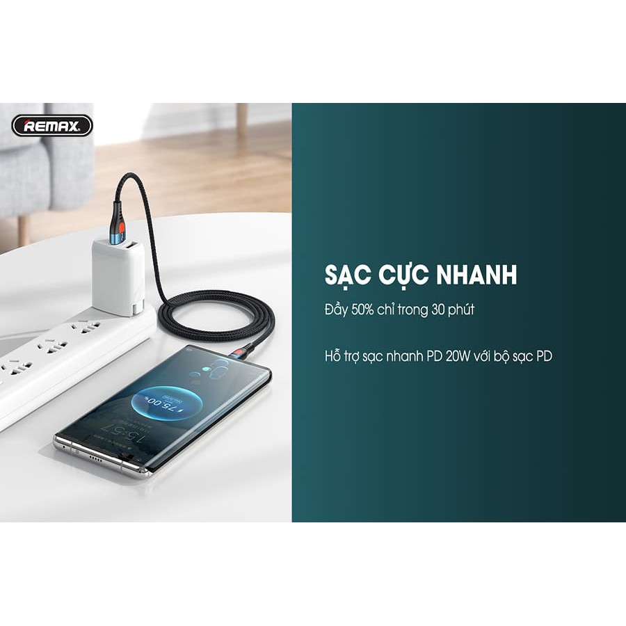 Dây sạc nhanh iPhone 20w chính hãng Remax 188, Cáp type c to lightning cho máy 8 - X - Xs max - 11 - 12 - 12 pro max