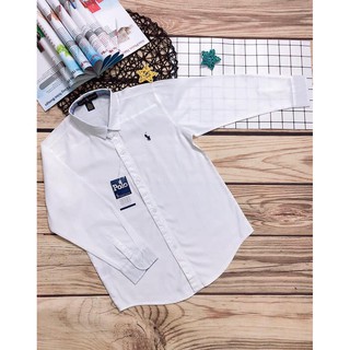 Áo sơ mi trắng Thô Linen Oxford bé trai Polo xuất xịn