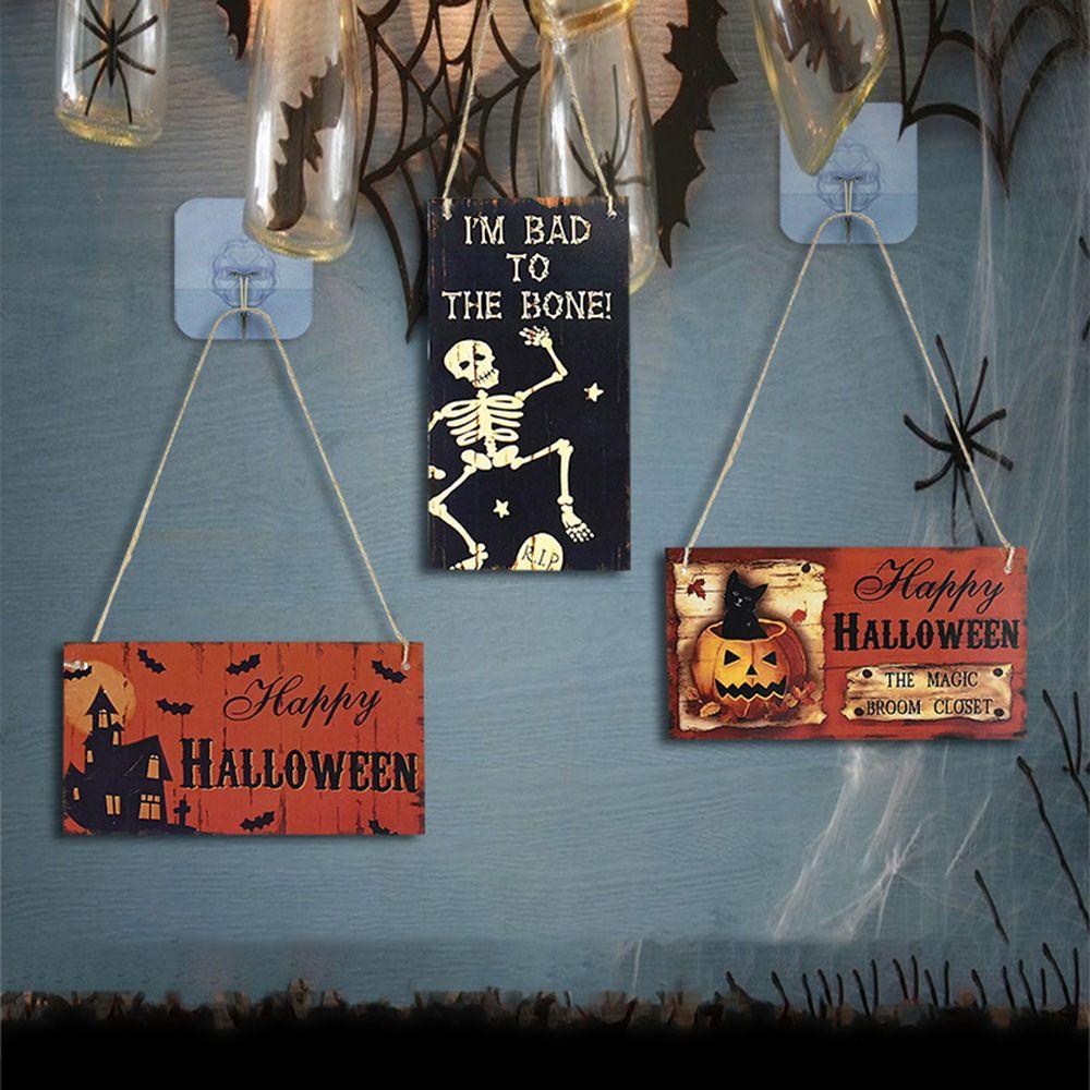 Bảng Gỗ Họa Tiết Đầu Lâu Và Bí Ngô Trang Trí Halloween