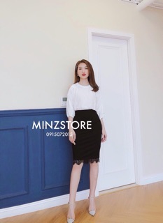 Chân váy bút chì phối ren