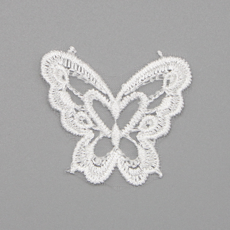 Set 24 miếng vá ren thêu hình hoa và bướm màu trắng trang trí quần áo trẻ em diy