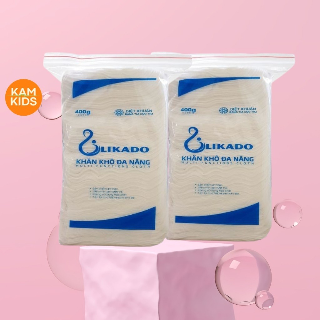 Khăn khô đa năng LIKADO 300g/400g cho bé mềm mịn không mùi, không chất bảo quản, không kích ứng