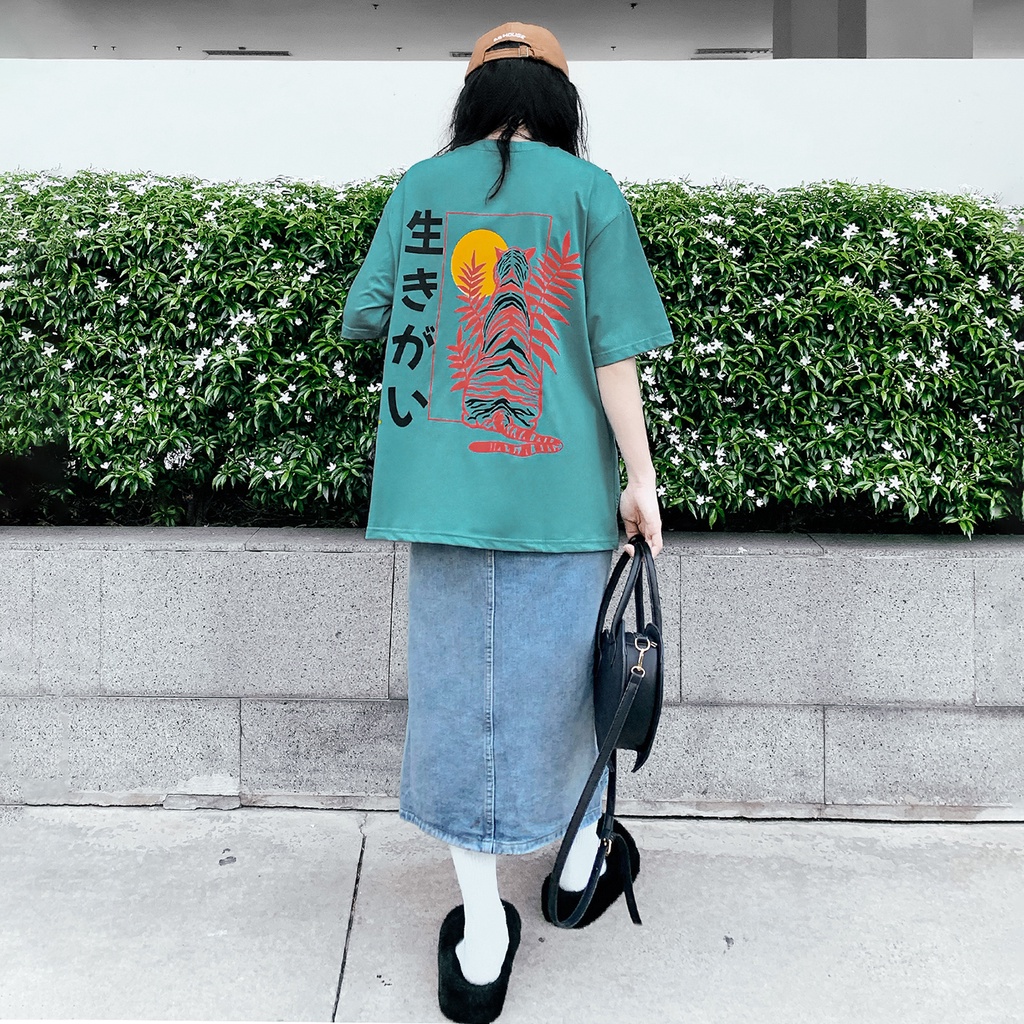 Áo Thun Con Hổ Họa Tiết Nhật Bản Xanh Lam Hình In Sắc Nét Chất Liệu 100% Cotton Form Rộng Thoải Mái Unisex Nam Nữ
