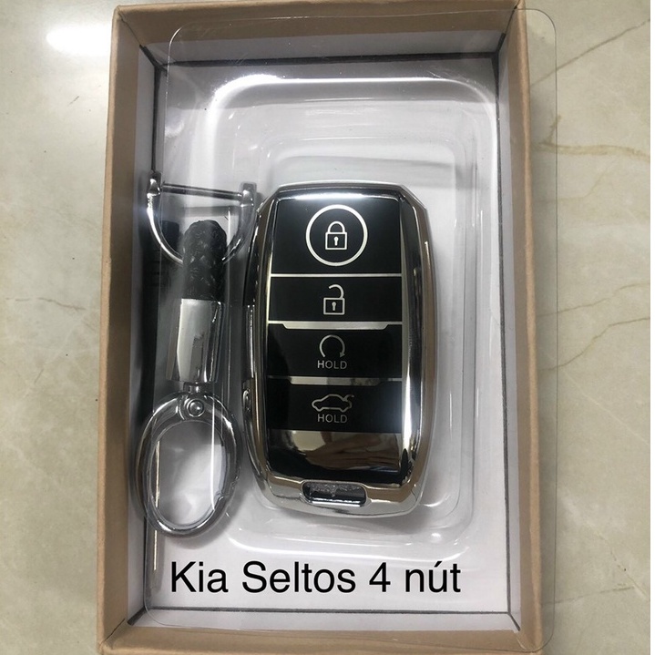 Ốp chìa khóa xe Seltos, Sonet... chìa 4 nút+ mẫu silicon tráng gương + kèm móc treo, bảo vệ chìa khóa toàn diện