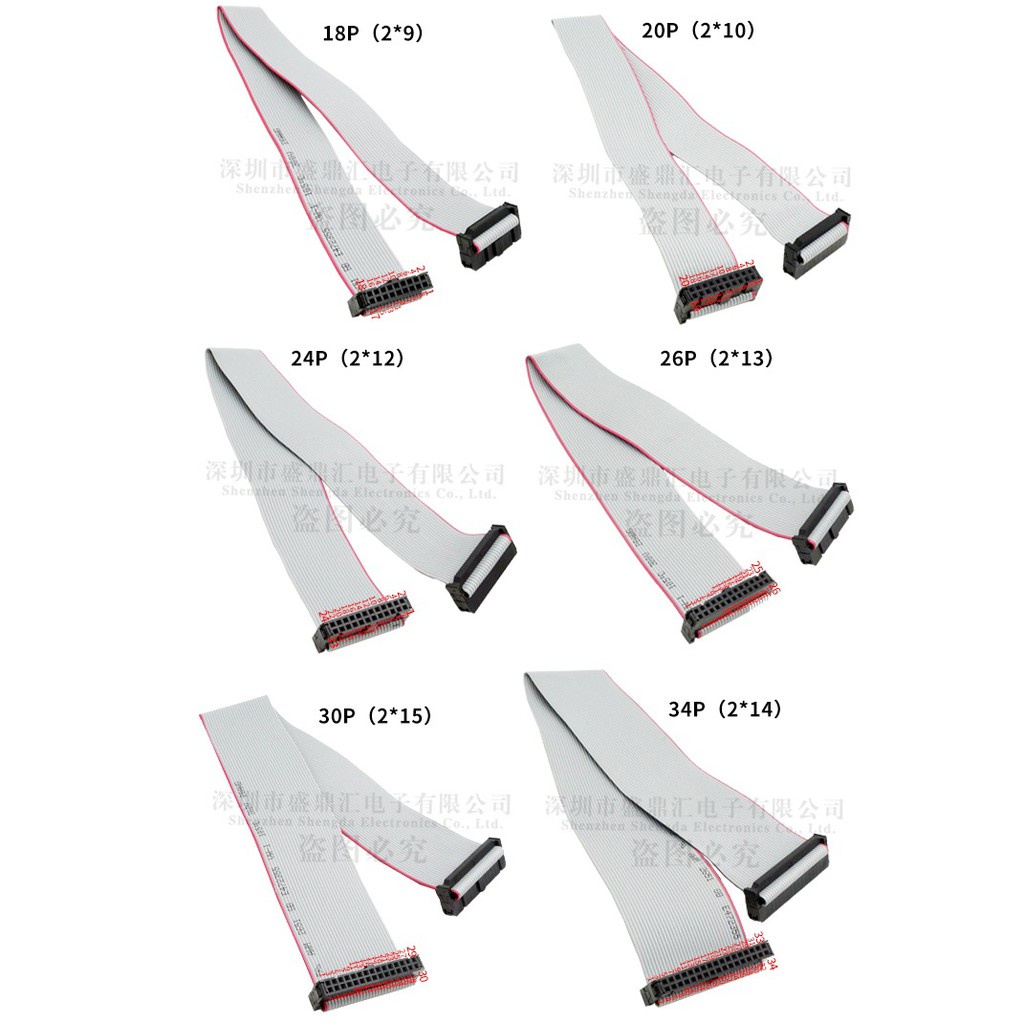 Cáp phẳng màu xám FC-6 / 10 / 14 / 16 / 20 ~ 64P Cáp hai đầu Cáp AVR 10 / 20 / 30CM Pitch 2.54mm