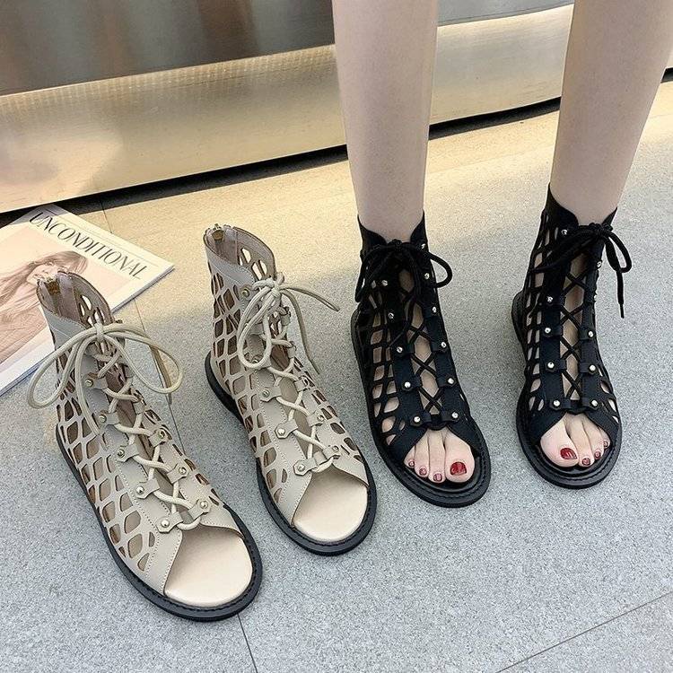 Giày Sandal Thắt Dây Đế Bằng Phong Cách Âu Mỹ Thời Trang Xuân Hè Mới 2023