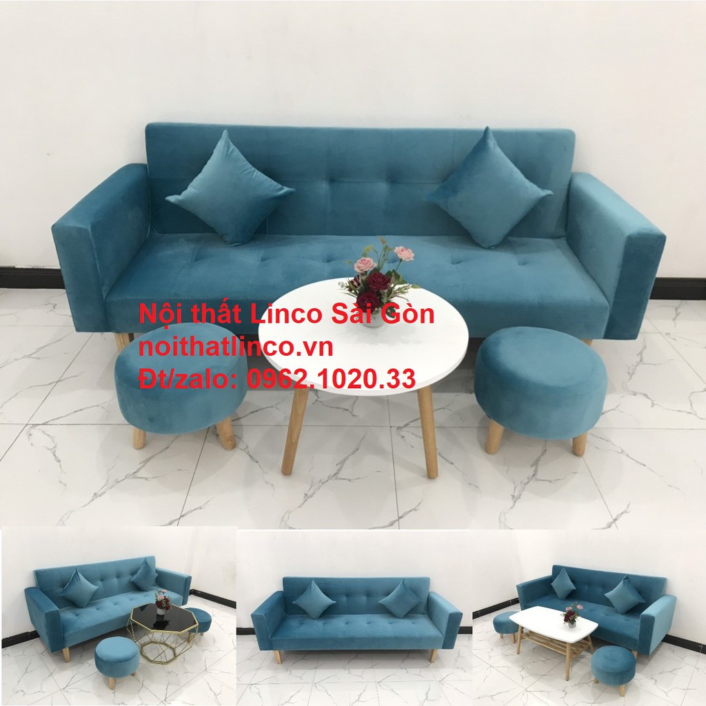 Bộ ghế sofa giường giá rẻ HCM | salon xanh nước biển đẹp phòng khách SG | Nội Thất Linco Sài Gòn