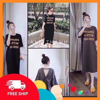 Đầm Suông - Váy suông Xắn Lưng In Chữ Chất cotton Form rộng