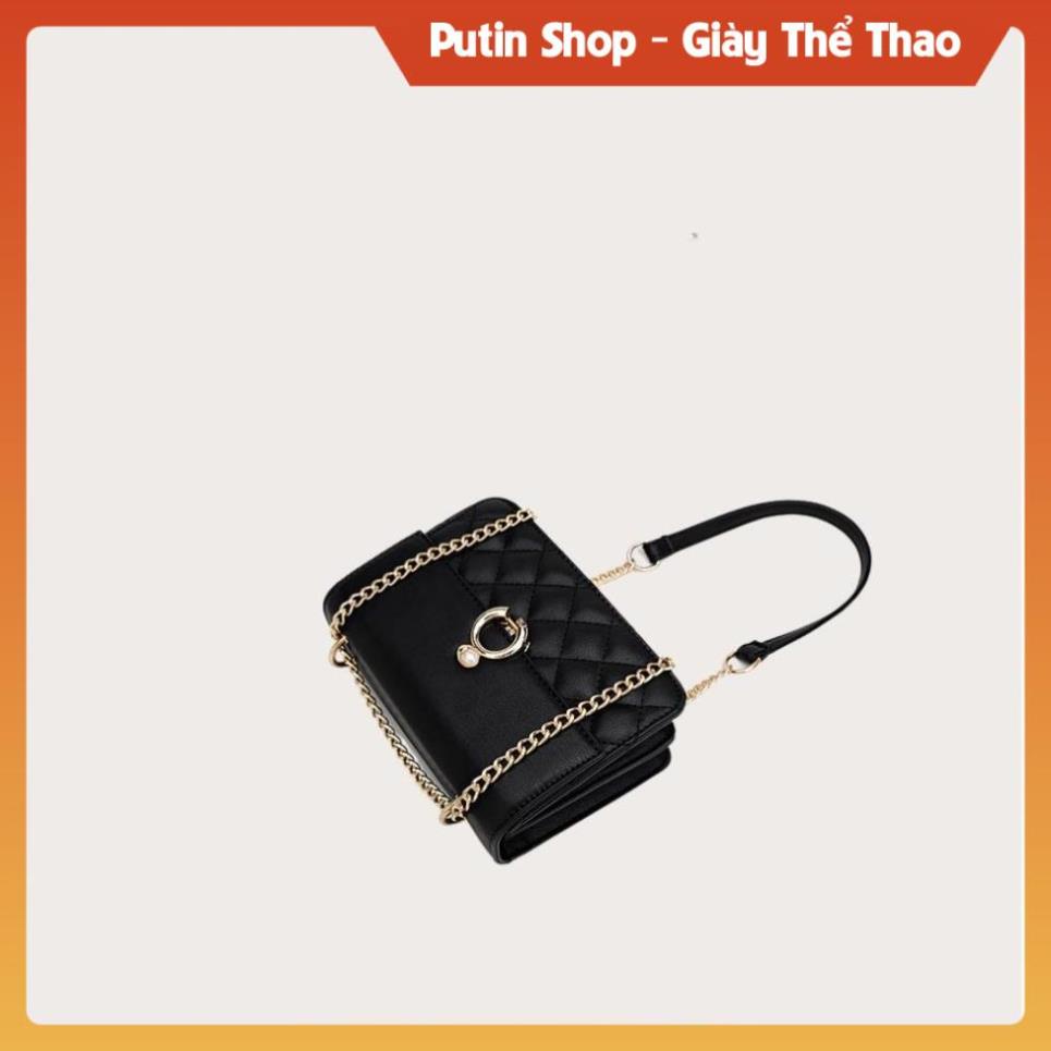 Túi xách nữ đeo chéo thiết kế ô trám nắp gập xịn, Túi sách thời trang đi làm đi chơi các mầu trắng đen