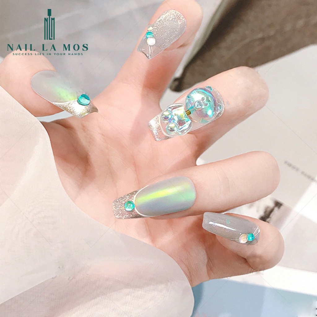 Charm gấu nail ánh dạ quang - charm gấu lò xo đính móng chuyển động đẹp mắt phong cách Hàn Quốc