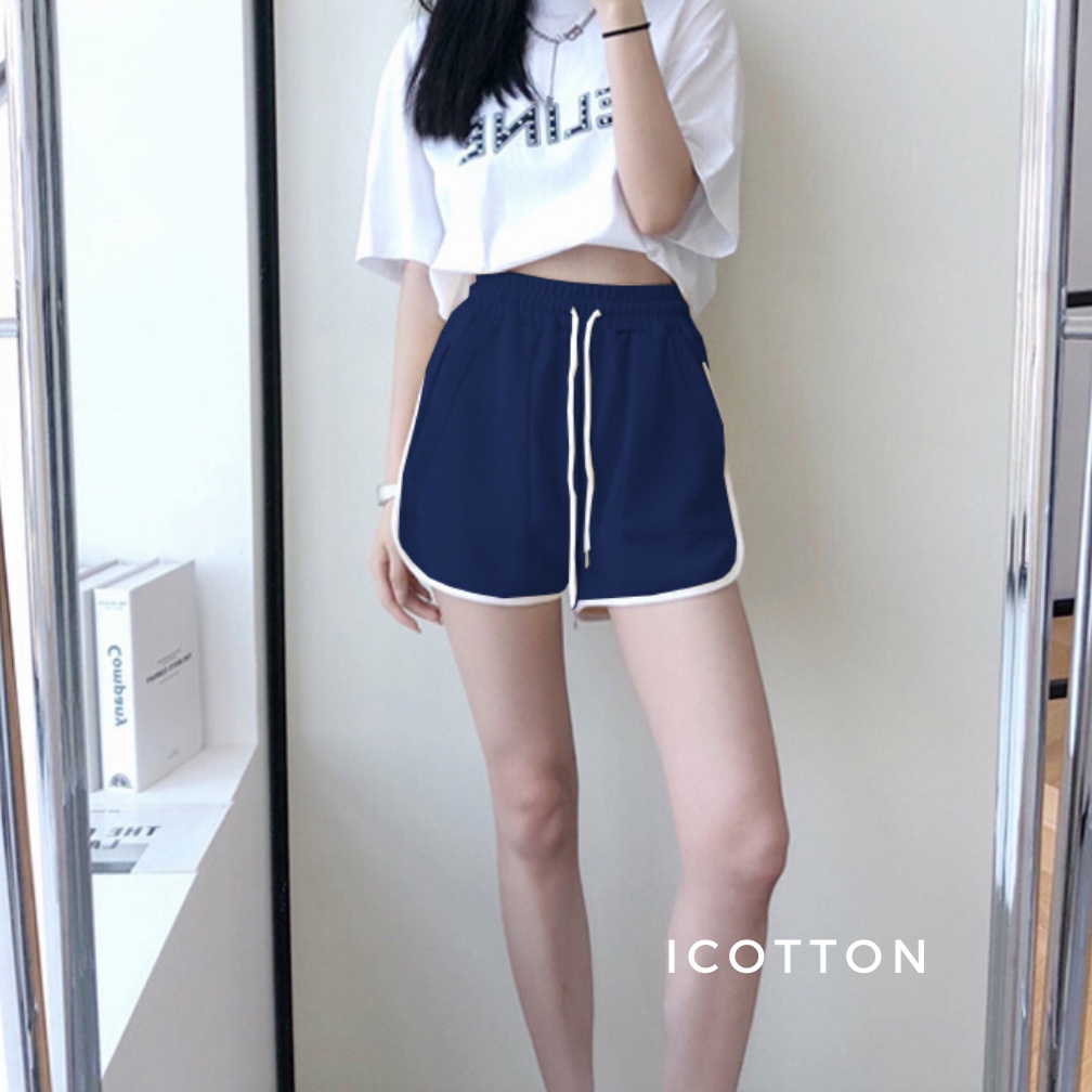 Quần đùi nữ thể thao Icotton  Quần đùi bo viền chất liệu da cá cao cấp, mặc hè thoáng mát