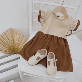 ĐẦM LINEN NÂU PHỐI BE VINTAGE