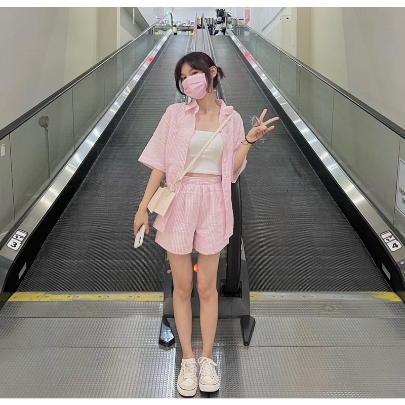 Set bộ sơ mi xốp sọc mùa hè ullzang 4 màu xinh xắn trẻ trung năng động