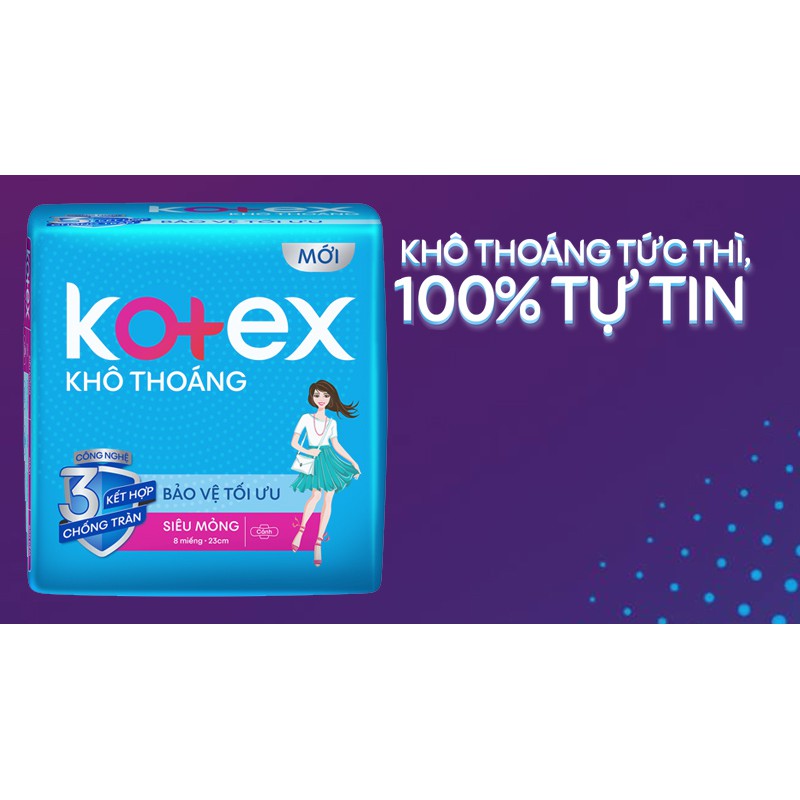 Băng vệ sinh Kotex khô thoáng siêu mỏng 23cm (8 miếng)