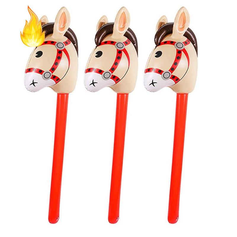 3 PCS Inflatable Horse Heads Cowgirl Stick PVC Balloon Outdoor Educational Toys for Children Babies Birthday Gifts