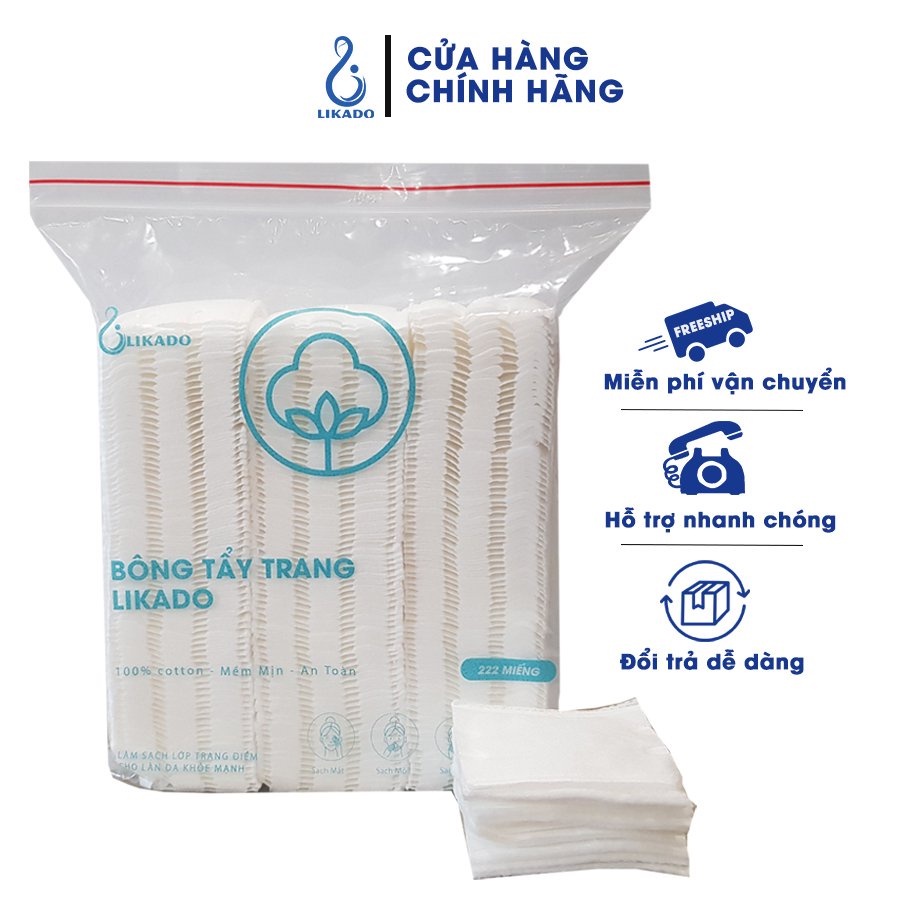 Bông tẩy trang 222 miếng Likado 3 lớp 2 mặt chất liệu cotton( 1 túi)