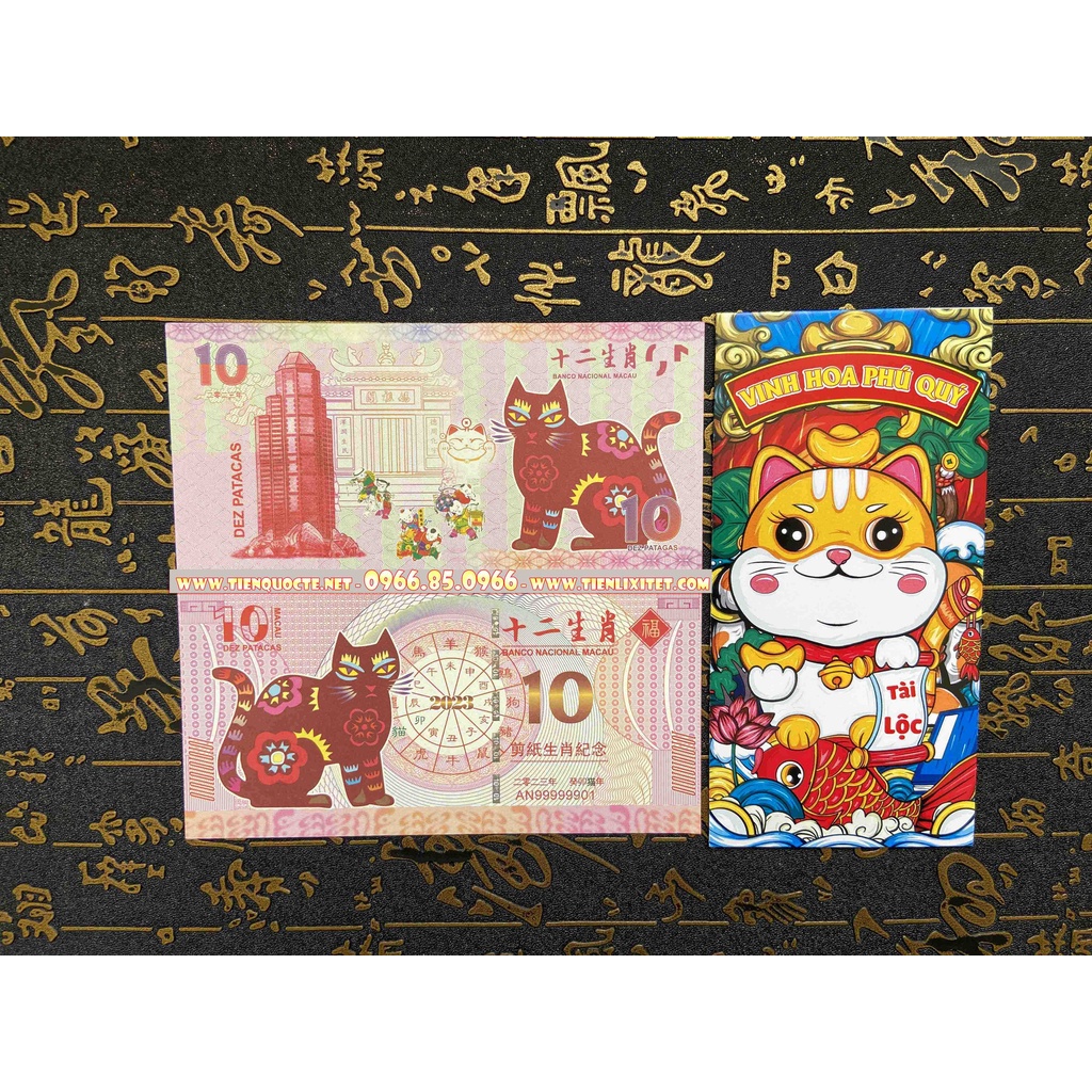 [TẾT 2023] Tiền Con Mèo Kỷ Niệm Macao 100 patacas Lì Xì Tết