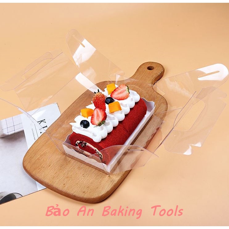 Hộp mica có quai đựng bánh kem cuộn