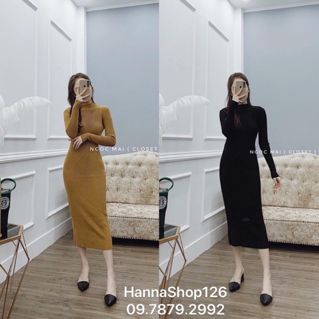Đầm len body cổ 3p montoghi hàng đẹp Quảng Châu