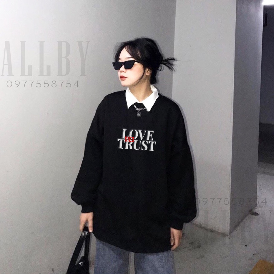 Áo Sweater nam nữ , áo hoodie nam nữ form rộng Unisex Love Trust chất nỉ da cá đen trắng SLT01 - Allby | BigBuy360 - bigbuy360.vn