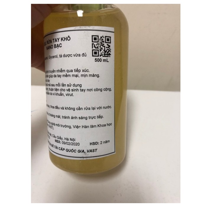 Nước Rửa Tay Khô Kháng Khuẩn, Gel Rửa Tay Khô Nano Bạc 500ml Của Viện Hàn Lâm Khoa Học Công Nghệ