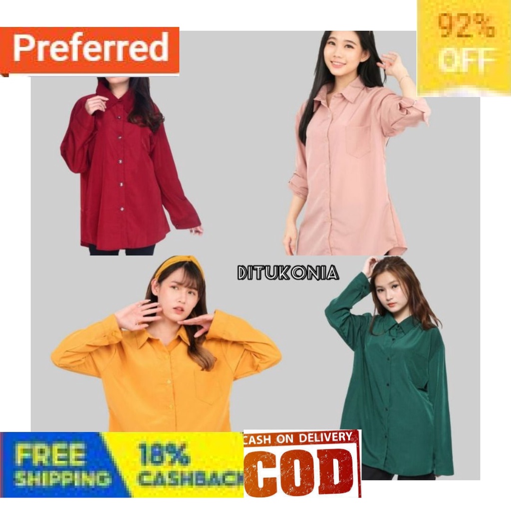 Áo sơ mi tay dài Oversize màu trắng/đen/đỏ/xanh lá/xanh dương cho nữ 803