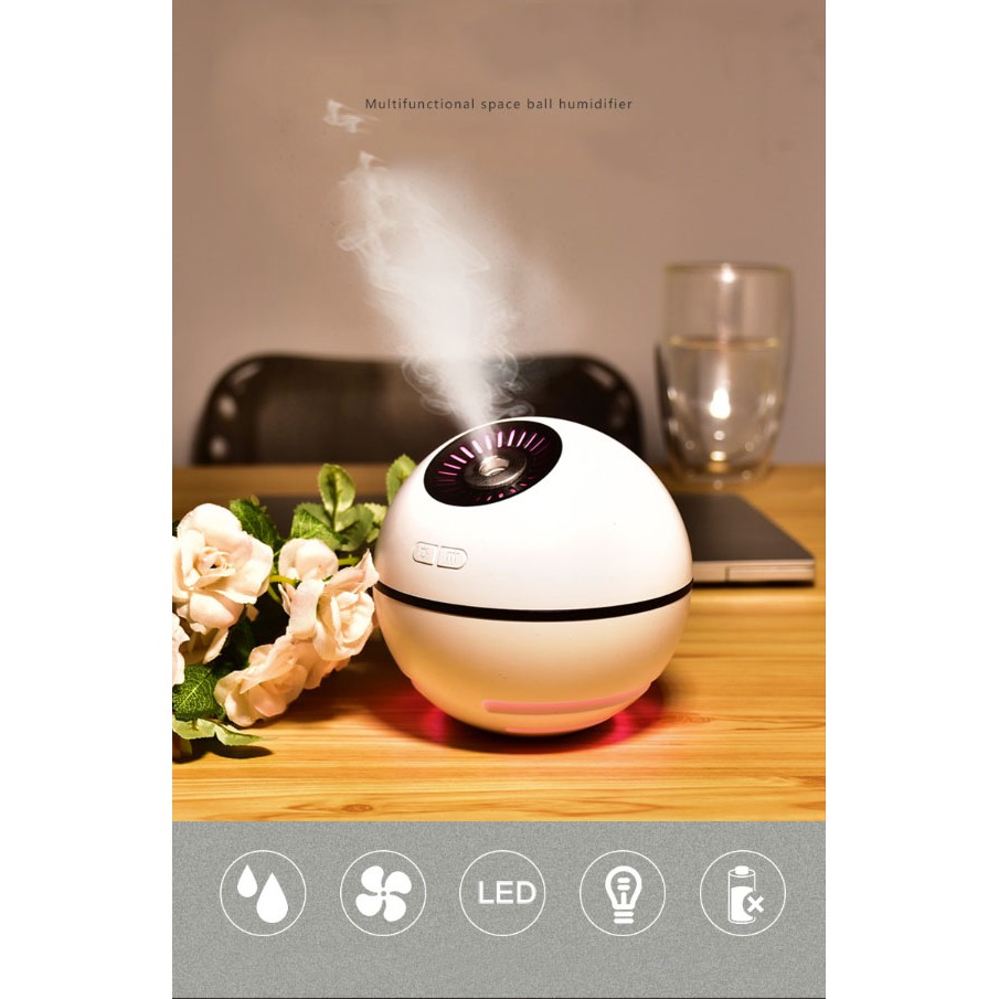 Máy phun sương tạo ẩm khuếch tán tinh dầu quả cầu Space Ball humidifier GXZ-J616 cao cấp tích hợp đèn, quạt mini